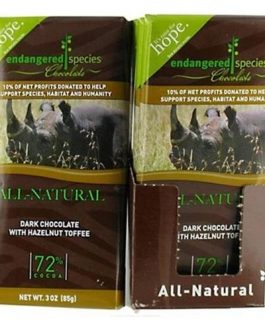 Endangered Species Dark Chocolate Bar Hazelnut Toffee Rhino (12×3 Oz)