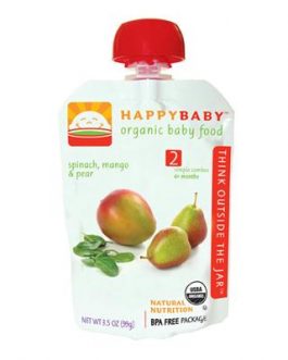 Happy Baby Organic Stage 2 Pouch Foods Spinach, Mango & Pear (16×3.5 Oz)