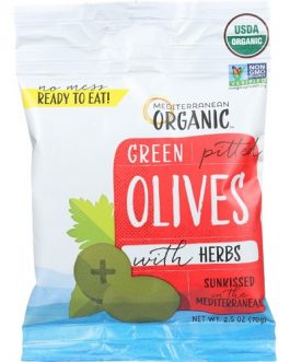 Mediterranean Organic Green Pitted Olives  (12×2.5 OZ)